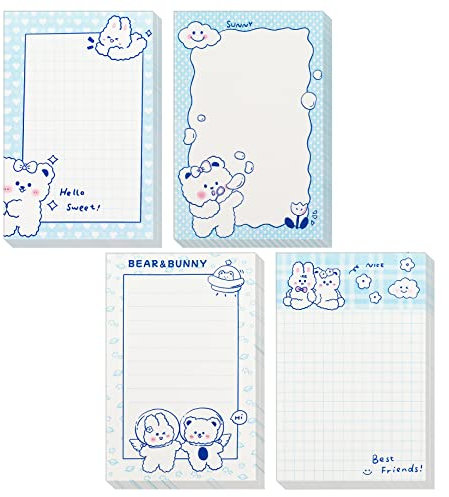 TIESOME Niedliche Haftnotizen, 320 Blätter Bär selbstklebende Notizblöcke Kawaii Haftnotizen Memoblock Haftnotizblöcke für Kinder Studenten Schule Büro(4 Blöcke 80 Blätter/Pad) (Stil B)