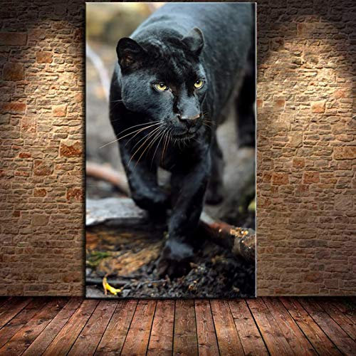 GEMMII Schwarzer Panther Wandkunst, Abstraktes Tier-Leinwandbild Schwarzer Panther Leinwanddruck Bilder XXL,HD-Druck, Poster, Kunstwerk, Bild, 29,7 x 42 cm, rahmenlos