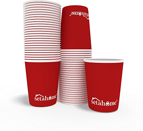 general merchandising 50 Bicchieri di Carta Colorati 250ML Food Grade Multicolore Biodegradabile/Bicchieri di Carta per Feste - Matrimoni - Compleanni / 6 Colori (ROSSO, 50)
