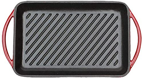 HAODUOO Enameled Cast Iron Rectangular Grill Pan, Loop Handles Skillet Enamel Finish for Grilling Bacon Steak and Meat Suitable for All Stove Types Including Induction