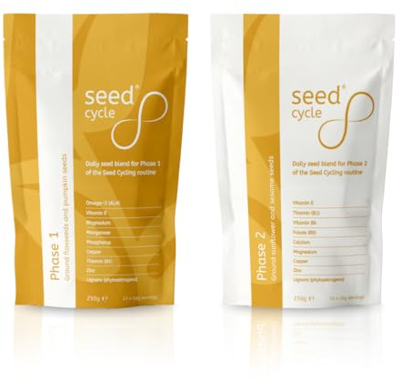 Seed Cycle® High Fibre Menstrual Nutrition Pre-Ground Seed Cycling Kit | Phase 1 Milled Flax & Pumpkin, Phase 2 Milled Sunflower & Sesame, Wholefood, Lab Tested, One-Month Supply