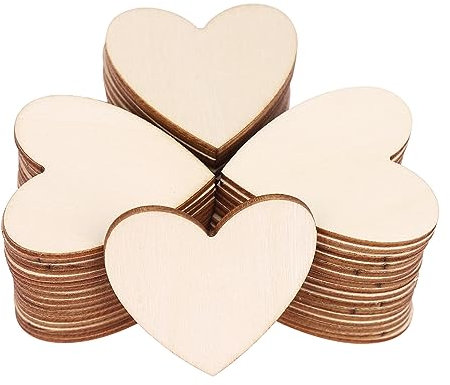 ENLACE Wooden Hearts (50 pcs, 5 cm, Heart-shaped) Boxwood Craft Wood for Wedding Decoration, Home Decoration, Valentine's Day Decoration