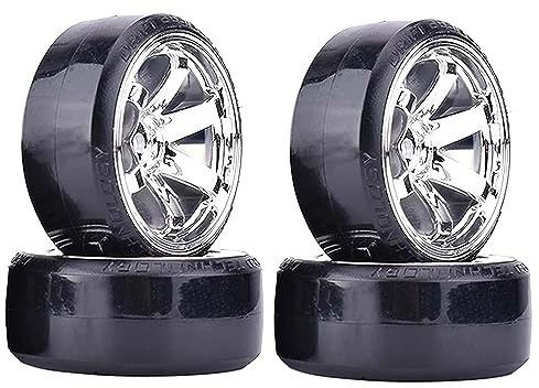 KINGCOO RC Drift Auto Rad und Reifen, 4PCS 63mm Harte Reifen Kunststoff Felgen für 1/10 On-Road Racing Driften Auto Ersatzteile für HSP Tamiya HPI Kyosho (Silber)