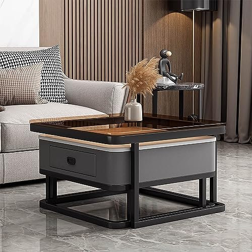 SORVA Tables Basses carrées pour Le Salon Table Basse avec tiroir de Rangement Table Basse en Verre Ensemble de 2 Tables Basses Noires avec Cadre en métal Assemblage Facile pour Le Bureau du Salon