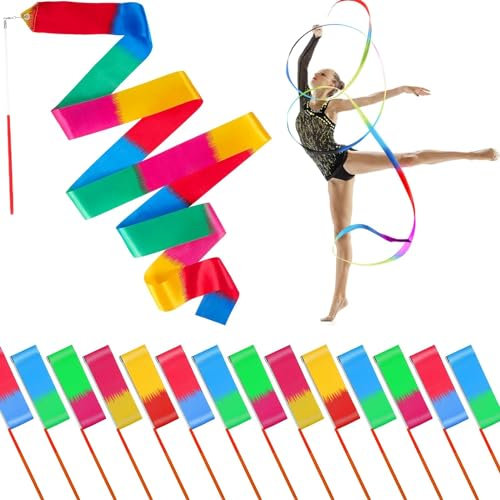 Mr Rex 20 Stück Mehrfarbig Gymnastikband Tanzband Schwungband mit Stab Kinder Mädchen, Karneval Zirkus Spielzeug für Kinder Draußen Geschenke Kindergeburtstag Mitgebsel