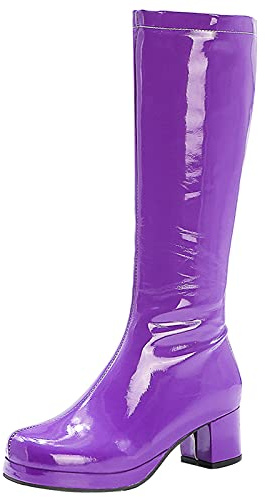 Gicoiz Damen Runde Zehen Lack Kniehohe Stiefel