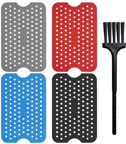 4 tappetini per friggitrice in silicone con 1 spazzola, accessori per friggitrici ad aria calda, inserto per friggitrice ad aria calda, tappetino per friggitrice, forno (nero, rosso, blu, grigio)