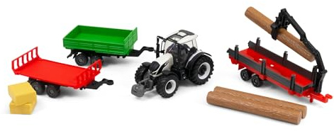 Bburago B18-31668V VALTRA M2Q Traktor-LKW und 3 Holzscheite, Schwarz