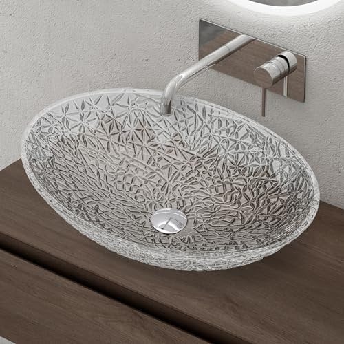 doporro Waschbecken Glas Aufsatzwaschbecken BxTxH: 50,5x36x15,5cm in Transparent Waschplatz Handwaschbecken Waschtisch Minerva05