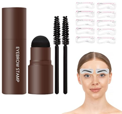 Augenbrauen Stempel Schablone Set,Brauenpuder Wasserfest,Augenbrauen Schablone,Augenbrauen Stempel,Augenbrauen Tattoo Wasserfest mit 10 Augenbrauen Schablonen und 2 Pinseln Light Brown