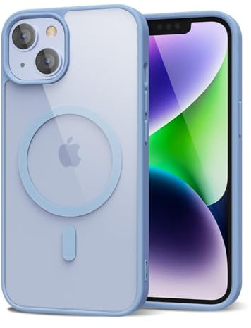 oakxco für iPhone 14 Hülle Magsafe Durchsichtig, Klar Magnetisch Induktives Laden Handyhülle Bunt Dünn Silikon & Transparent Hart Plastik, Cute Einfarbig Clear Case Handy Hülle für Mädchen, Hellblau