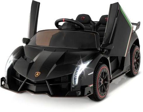 COSTWAY 12V Kids Electric Ride on Car with Remote Control, LED Lights, MP3, Music, Hydraulic Doors, 4 Motors Licensed Lamborghini Battery Powered Toy Vehicle for Boys and Girls (Black)