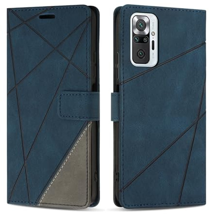 SONWO Coque pour Redmi Note 10 Pro/Redmi Note 10 Pro Max, Protection Housse Etui en Cuir PU Portefeuille avec Emplacements Cartes et Fonction Support pour Redmi Note 10 Pro/Note 10 Pro Max, Bleu