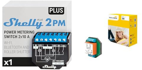 Shelly Plus 2PM | Wlan & Bluetooth 2 Kanäle Smart Relais Schalter mit Leistungsmessung & Schellenberg 24201 Rolladen Trennrelais zur gleichzeitigen Steuerung von 2 Rollladenmotoren über einen Schalter