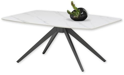 Stella Trading FINN Couchtisch in Marmor Optik, Weiß - Moderner Wohnzimmertisch mit Keramikplatte und Metallgestell - 110 x 45 x 70 cm (B/H/T)