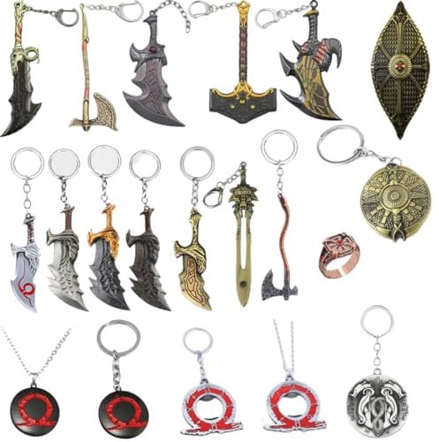 junweideyi GOW Keychain Kratos Leviathan Axe Keychain Blades of Chaos Keychain Gifts for Men Teens Game Fan (20 Pcs)