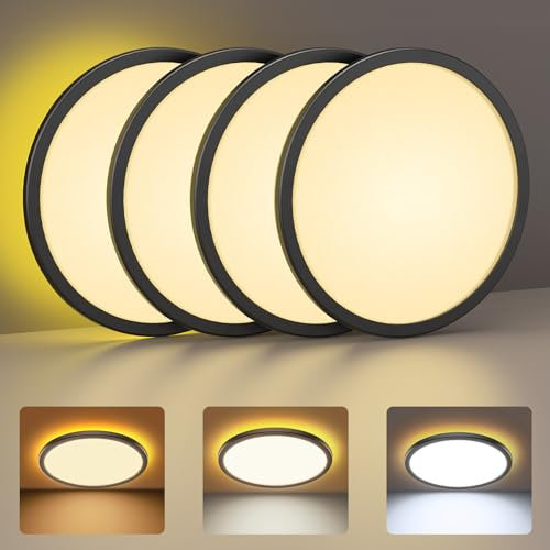 COFEMY LED Deckenleuchte - 24W Deckenlampe 3000K/4000K/6500K, 2000K Warm Nachtlicht, Modern Schlicht Ultra Dünn Lampe für Schlafzimmer/Kinderzimmer/Wohnzimmer/Balkon/Keller/Flur Ø30cm(Schwarz 4PCS)