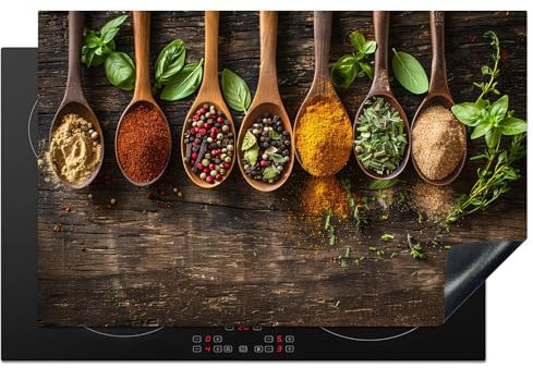 KitchenYeah© Protezione Piano Cottura Tappetino per Induzione 80x52 cm Cucina Proteggi Coprifornello Antiscivolo Cucchiai - Legno - Verde