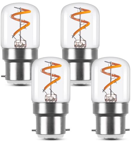 Genixgreen Bayonet LED Light Bulbs B22 1.5W Pygmy Light Bulbs BC Mini LED Edison Bulbs Low Wattage Night Light Spiral Filament 15W Incandescent Equivalent,2200K Warm White,4 Pack