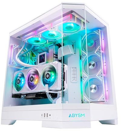 ABYSM Gaming Caja PC Gamer Danube SAVA H600 White E-ATX con 3 Paneles de Cristal Templado, 4 Ventiladores ARGB de 120 mm, Controladora, Soporte para GPU y Cable Riser PCIe 4.0 16x