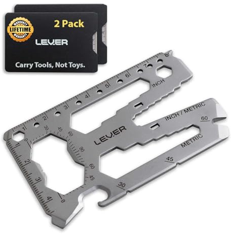 Lever Gear Toolcard Pro 40-in-1 Credit Card Multitool, TSA Compliant, 2-Pk | Slim stainless steel wallet tool card with bottle opener. EDC multitool. Great gifts for men, everyday carry, DIY & travel.