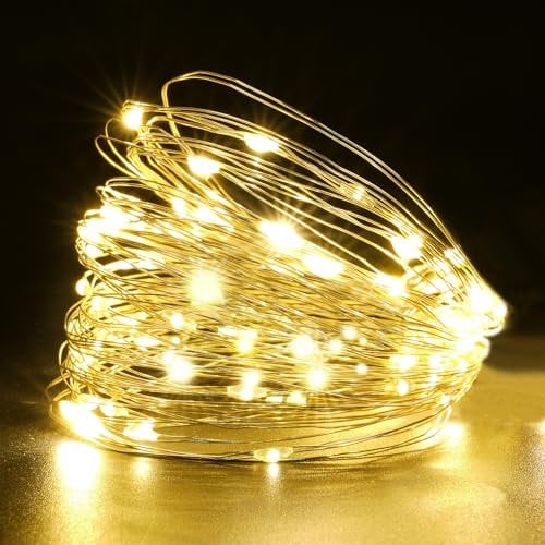 HOTUT 2 Pezzi Stringa Luci LED a Batteria, 15M 150 LED Lampada a Fili di Rame Bianco Caldo, Catena di Luci Impermeabile per Esterni, Lucine Decorative per Interni e Esterni, Feste, Natale, Matrimonio