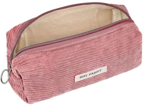 Criveple Trousse en Velours côtelé avec Fermeture éclair Pratique pour l'école, Le Bureau, Les Voyages, Rose, Simple