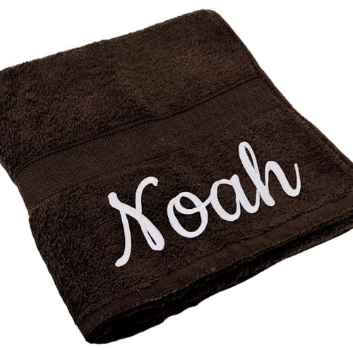 Deitert Handtuch Juist mit Namen oder Wunschtext Bestickt, personalisiertes Duschtuch, individuelles Badetuch, 100% Baumwolle, 100 x 150 cm Dunkelbraun