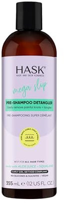 HASK Mega Slip Pre-Shampoo-Entwirrer mit Aloe-Saft und Squalan für welliges, lockiges, lockiges, lockiges und krauses Haar, spendet Feuchtigkeit, verleiht Rutschen, reduziert Haarbruch, vegan