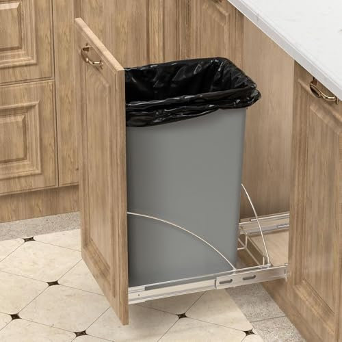 Storvexify Pull Out Trash Can Under Cabinet with Door Mounting Kit,Heavy Duty Under Sink Trash Can Pull Out ,Requires 15 W X 18 D Minimum Cabinets,Chrome-Waste Bin Not Included