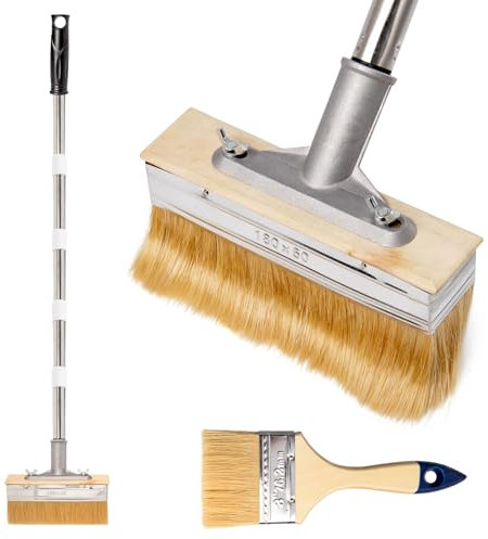 7'' Paint Brush with Long Handled for Woodstains, Oils, Decking Paints Stains, Deck Coatings, Fence Wall Furniture, Small Paint Brush Included