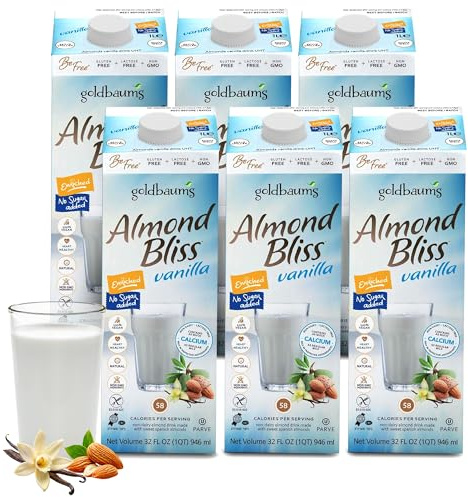 Goldbaums Unsweetened Vanilla Almond Bliss Milk 6-Pack 907g – Dairy-Free Plant-Based Almond Beverage – No Sugar Added – Rich & Creamy Texture – Vegan & Non-GMO – Gluten-Free – Shelf-Stable