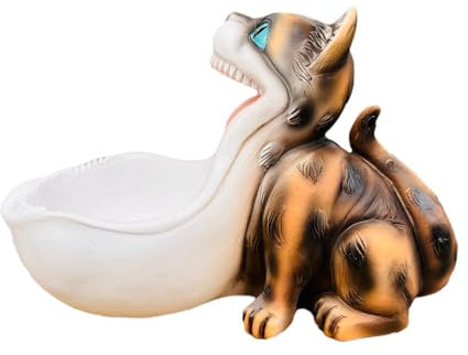 perfk Cuenco con Forma de Gato para Llaves, Plato para Dulces, Cuenco Grande, Escultura de Resina, Cuenco Decorativo, Estatua de Gato para Mesa de Fiesta, Gato Marrón