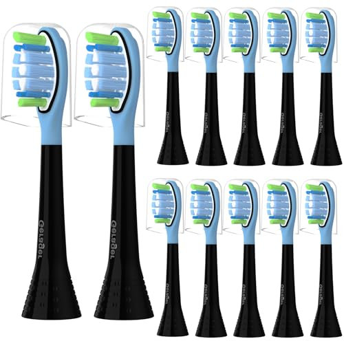 GERAGER Ersatz-Zahnbürstenköpfe für Philips Sonicare 3C Ersatzbürstenköpfe, kompatibel mit Philips SoniCare elektrischen Zahnbürstengriff, für Snap-On-System, 12 Stück, Schwarz