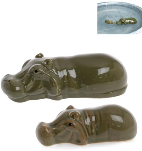 itsisa Flusspferd 2er Set cm aus Porzellan schwimmend 7-15 cm als Teich Deko - Deko für Vogeltränke, Nilpferd, Fische, Gartenteich, Schwimmtiere, Gartendeko