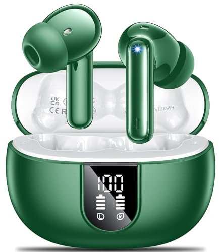 AOVOCE Wireless Earbuds,Wireless Headphones Bluetooth 5.3 Headphones in Ear with 4 ENC Call Noise Cancelling Mics HiFi Stereo Mini Ear Buds 42H Playtime LED Display Earphones IP6 Waterproof Green