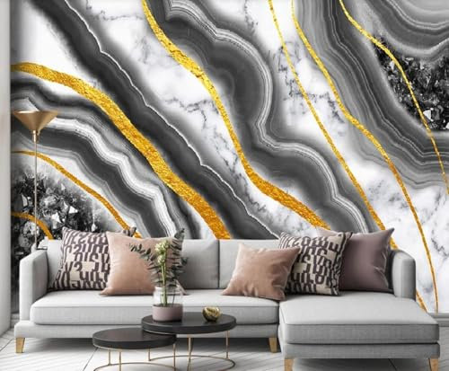 Grau Onyx Gold Marmor Moderne 3D Tapete Geprägte Seide Neutrale Töne Material Ideal Für Wohnzimmer Schlafzimmer-400cm×280cm