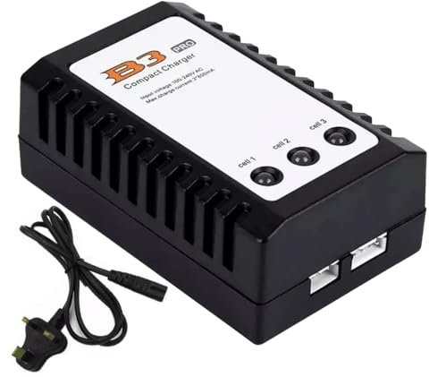 FiTspi Chargeur de batterie B3, 3 indicateurs LED, équilibrage pour batterie au lithium, chargeur rapide d'équilibre de batterie RC (100-240 V) pour batterie LiPo 2S 3S 7,4 V 11,1 V