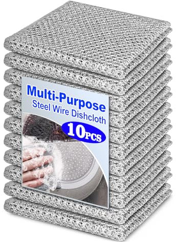 12 Pcs Multipurpose Wire Dishwashing Rag, 7.87 x 7.87 Non Scratch Wire Dishcloth, 3-Layer Steel Wool Wire Dishwashing Cloth Reusable Wire Cleaning Cloth for Cookware, Sinks, Dishes, Stove Tops