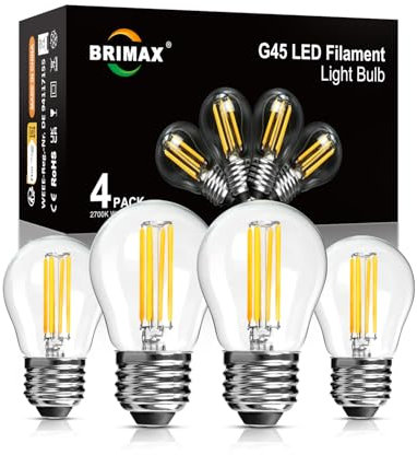 BRIMAX Dimmbare E27 LED Glühbirnen, G45 Kleine Leuchtmittel, Energiesparend 6 Watt 600 Lumen, Warmweiss 2700K, AC220-240V Glas Edison Lampen für Dekoration und Beleuchtung, 4 Stück