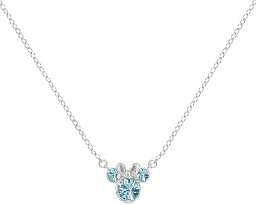 STERLING SILVER 925 MINNIE MOUSE MARCH BIRTHSTONE CRYSTAL NECKLACE