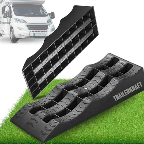 TRAILERKRAFT® Auffahrkeile für Wohnmobil [2er Set] PlusPro - Stabile Stufenkeile für maximalen Halt [<5t] | Auffahrkeile für Wohnwagen Wohnmobil & Anhänger | Keile für Unebenes Gelände
