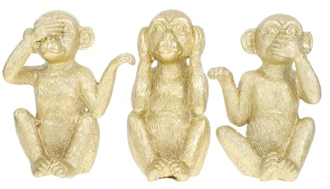 BIUDECO 3 Stück Teiliges Resin Affen Figuren Set Goldene Desktop Deko Stabile Tierornamente mit Flachem Boden Niedliche Handgefertigte Bonsai Animal Statue für Wohnzimmer Büro Schlafzimmer