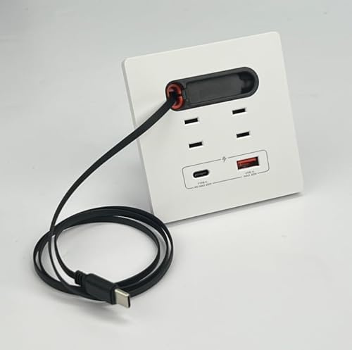 Enchufe de Pared con Puertos USB y USB-C + Cable cargador retráctil Integrado tipo C