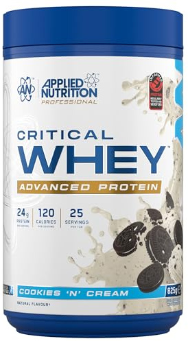 Applied Nutrition Critical Whey Protein Powder – 24g Protein per Serving, High Protein Powder, Protein Shake with BCAAs & Glutamine – Muscle Growth & Recovery (825g - 25 Servings) (Cookies 'N' Cream)