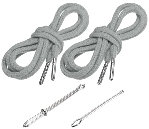 PATIKIL Drawstring Cords 130cm / 51 Inch, Hoodie, Grey, 2pcs | Replacement Draw Strings, with 2pcs Easy Threaders, for Shorts Pants, Jackets, Coats, Sweatpants, Hoodie
