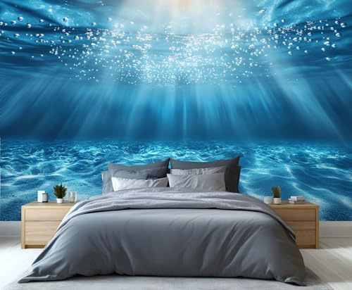 YXQAIED Blue Ocean Wallpaper, Sunny Ocean Wallpaper for Living Room, Underwater World Bedroom Wall Paper, Not Self-Adhesive 3D Printed Large Murals & Home Decor