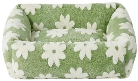 Mateju Hundebett Rechteckig Flauschig, Plüsch Haustierbett Katzenbett Flauschig Weiche Warme Hundekissen mit rutschfest Unterseite Katzenkissen Abnehmbar Waschbar (Grün Blume,50x48cm)