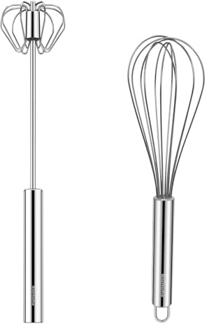 NileHome Stainless Steel Whisk Set 8 Hand Blender + 10 semi-Automatic Rotary Kitchen Whisk Balloon Whisk Kitchen Wisk Wire Whisks for Cooking, Whisking, Blending, Beating, Stirring- 2 Pack...
