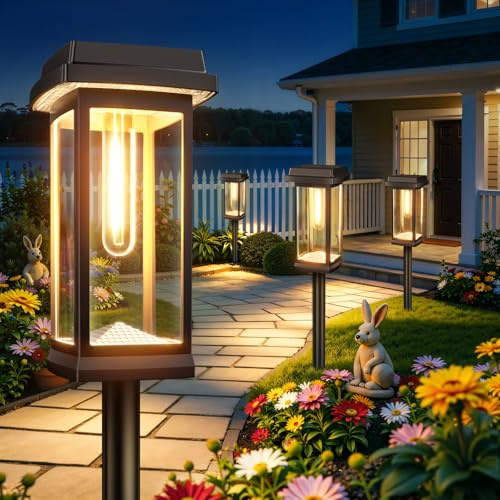 RECHOO Solarlampen für Außen Garten 6 Stück, Solarleuchten Garten mit Metall-Erdspieß, 3000K Warmweiß, 2 Lichtmodi, IP65 Wasserdicht, Helle & Robust Solarleuchten für Garten, Hof, Weg, Terrasse, Rasen